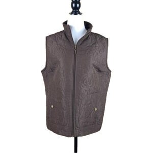 Alia Petite Collarless Brown  Floral Embroidered Vest